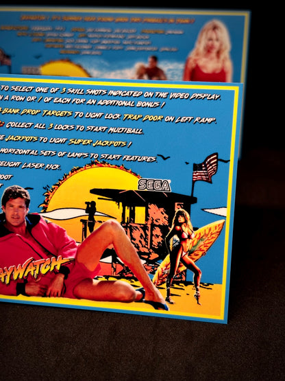 SEGA Baywatch 1995 Game Cards Instructions Pinball Custom Apron Printed Rules