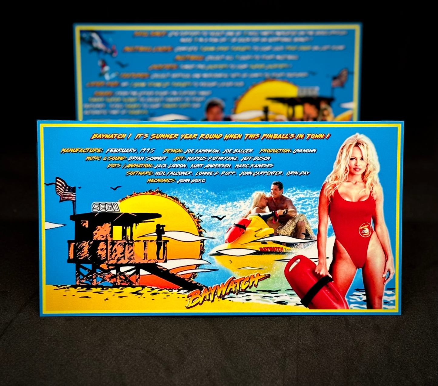 Instrucciones de las tarjetas del juego SEGA Baywatch 1995 Pinball - Tarjetas de pinball personalizadas con impresión personalizada