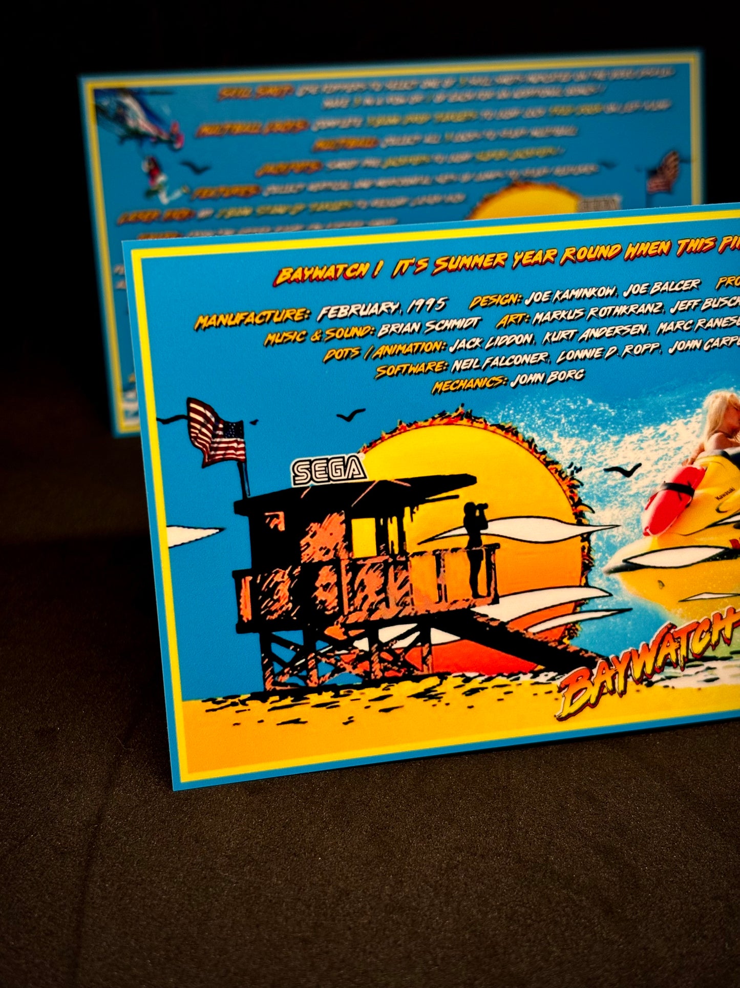 Instrucciones de las tarjetas del juego SEGA Baywatch 1995 Pinball - Tarjetas de pinball personalizadas con impresión personalizada