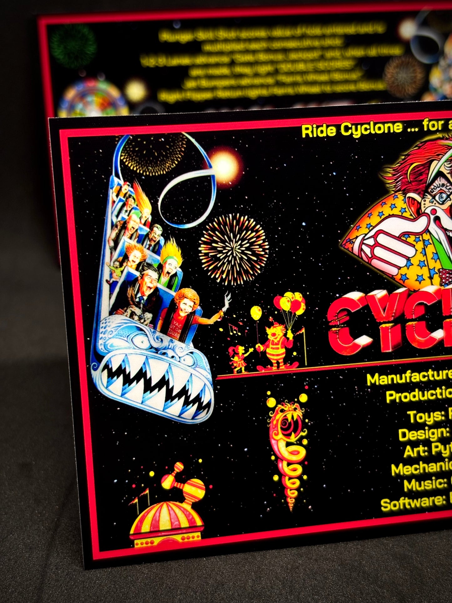 Instrucciones de las tarjetas del juego Williams Cyclone 1988, delantal personalizado de pinball, reglas impresas