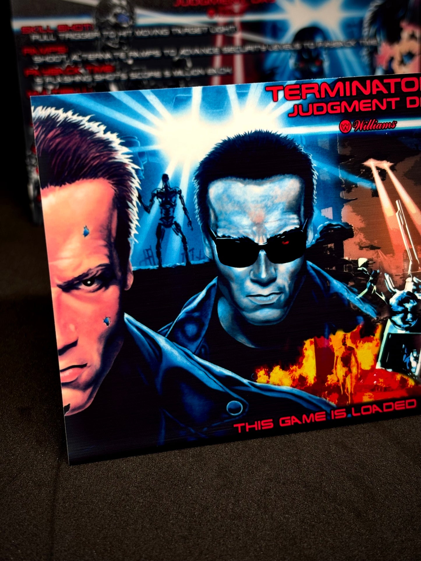 Williams T2 Terminator 2 1991 Jeu Cartes Instructions Flipper Custom Apron règles imprimées V1