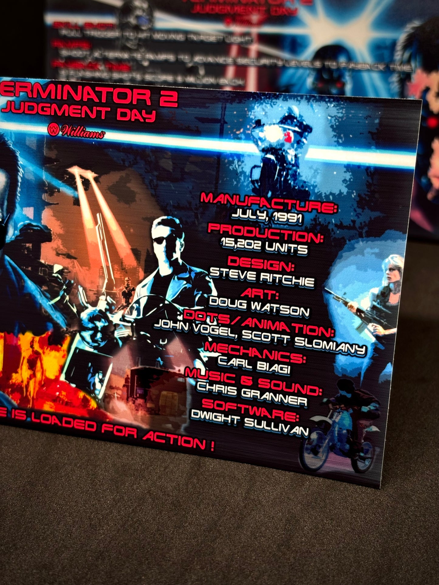 Williams T2 Terminator 2 1991 Jeu Cartes Instructions Flipper Custom Apron règles imprimées V1