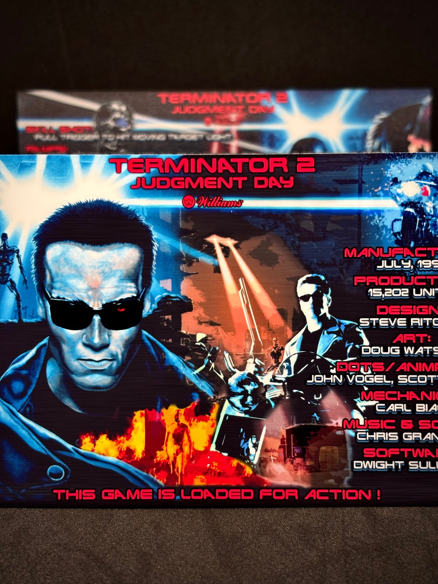 Williams T2 Terminator 2 1991 Jeu Cartes Instructions Flipper Custom Apron règles imprimées V1