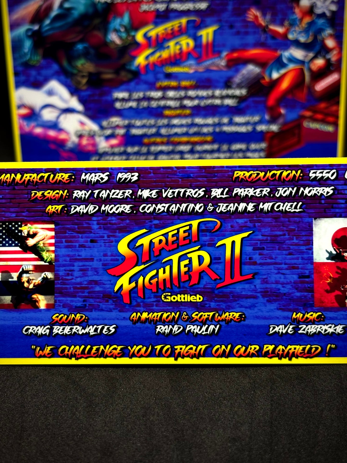 Instrucciones de las tarjetas de juego Gottlieb Street Fighter 1993 Pinball - Tarjetas de pinball personalizadas con impresión personalizada