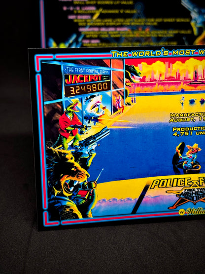 Williams Police Force 1989 Jeu Cartes Instructions Flipper Custom Apron règles imprimées