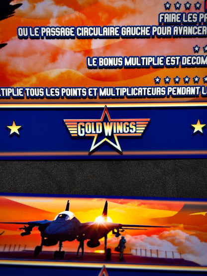 Instrucciones para las tarjetas del juego Gottlieb Gold Wings 1986, delantal personalizado de pinball con reglas impresas