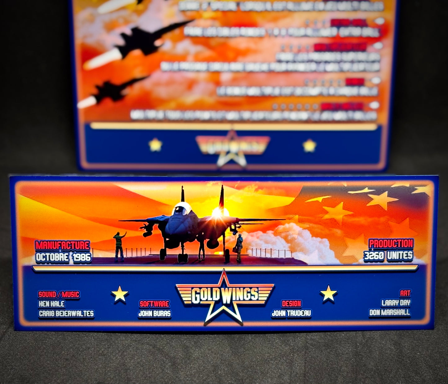 Instrucciones de las tarjetas del juego Gottlieb Gold Wings 1986, tarjetas de pinball personalizadas con impresión de delantal