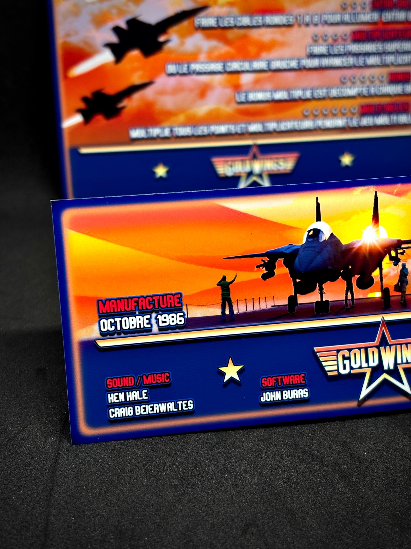 Instrucciones de las tarjetas del juego Gottlieb Gold Wings 1986, tarjetas de pinball personalizadas con impresión de delantal