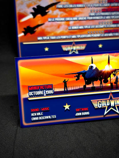 Instrucciones para las tarjetas del juego Gottlieb Gold Wings 1986, delantal personalizado de pinball con reglas impresas