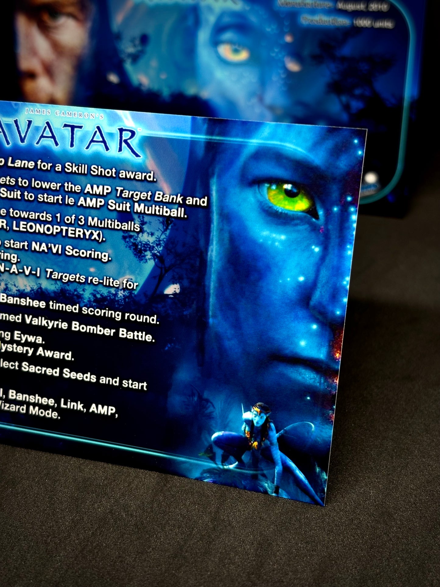 Instrucciones de las tarjetas del juego Stern Avatar 2010. Tarjetas de pinball personalizadas con impresión de pinball.