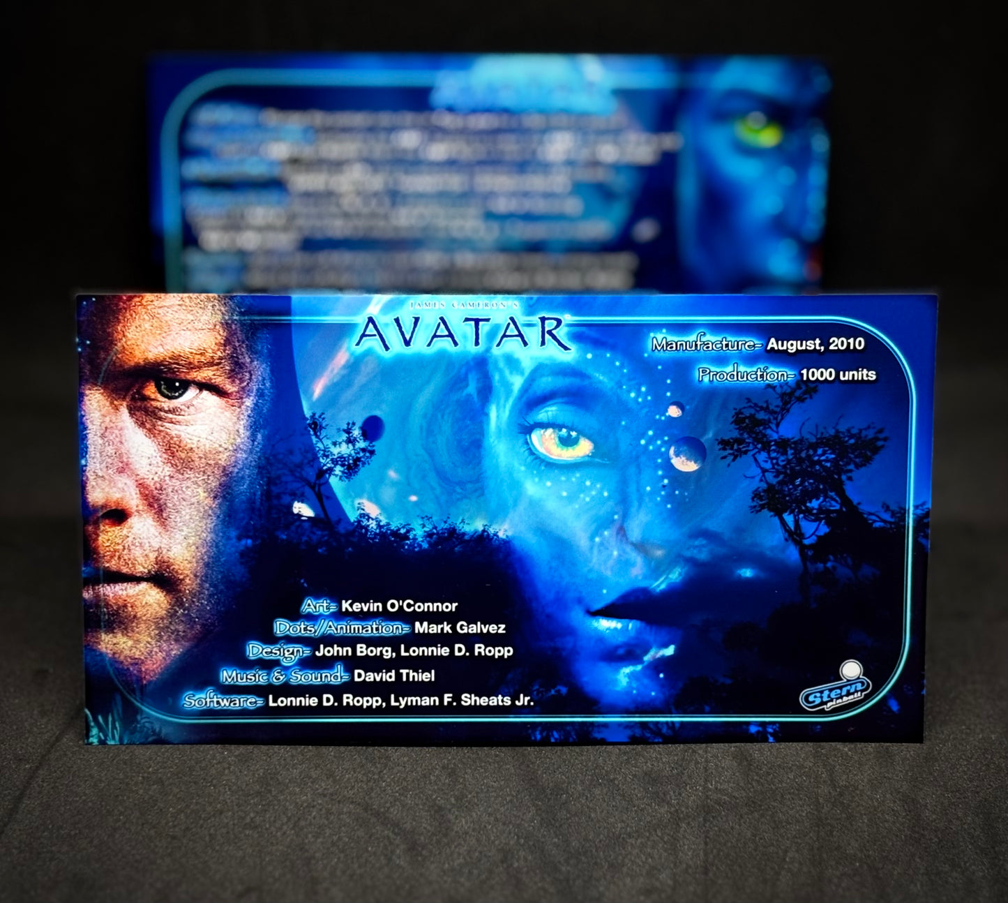 Instrucciones de las tarjetas del juego Stern Avatar 2010. Tarjetas de pinball personalizadas con impresión de pinball.