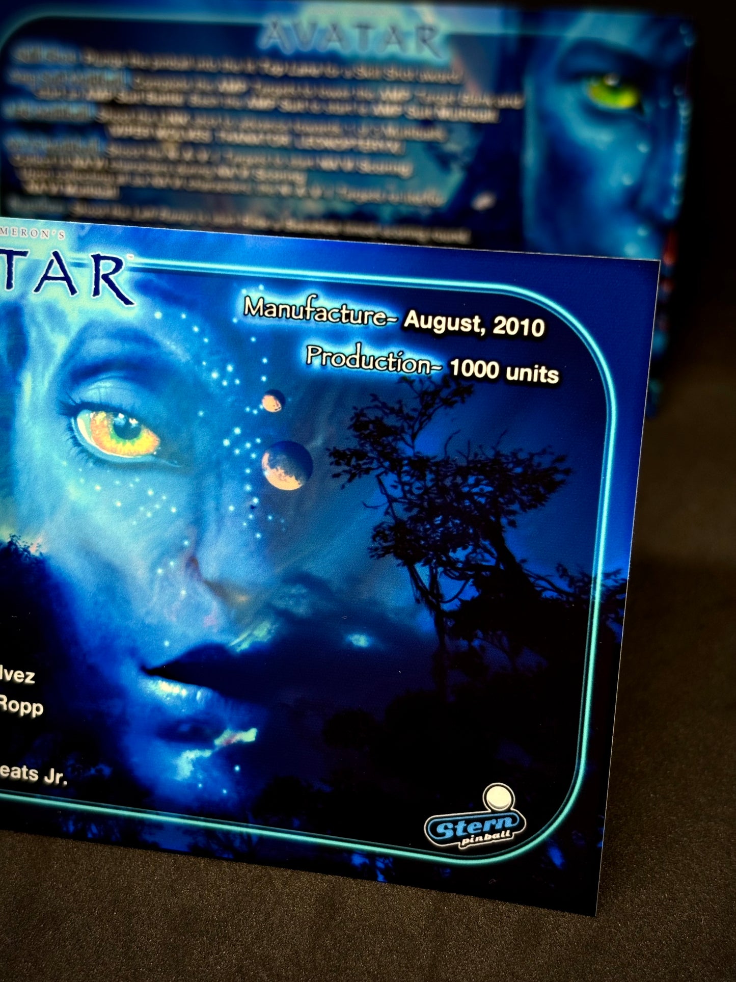 Instrucciones de las tarjetas del juego Stern Avatar 2010. Tarjetas de pinball personalizadas con impresión de pinball.