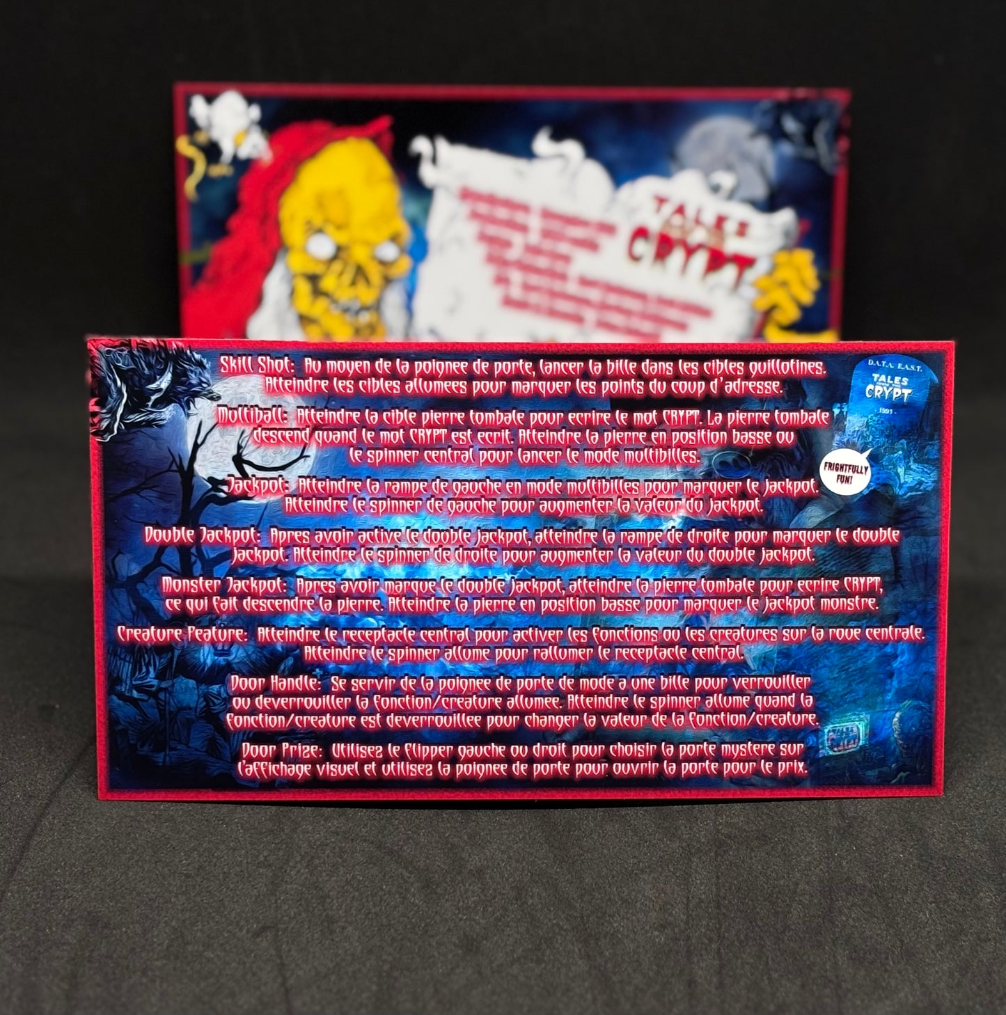 Instrucciones de las tarjetas del juego Data East Tales From The Crypt 1993, delantal personalizado de pinball, reglas impresas V5