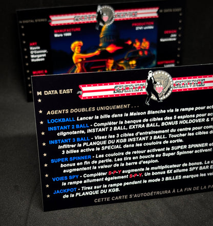 Instrucciones del juego de cartas Data East Secret Service 1988 Pinball Delantal personalizado reglas impresas
