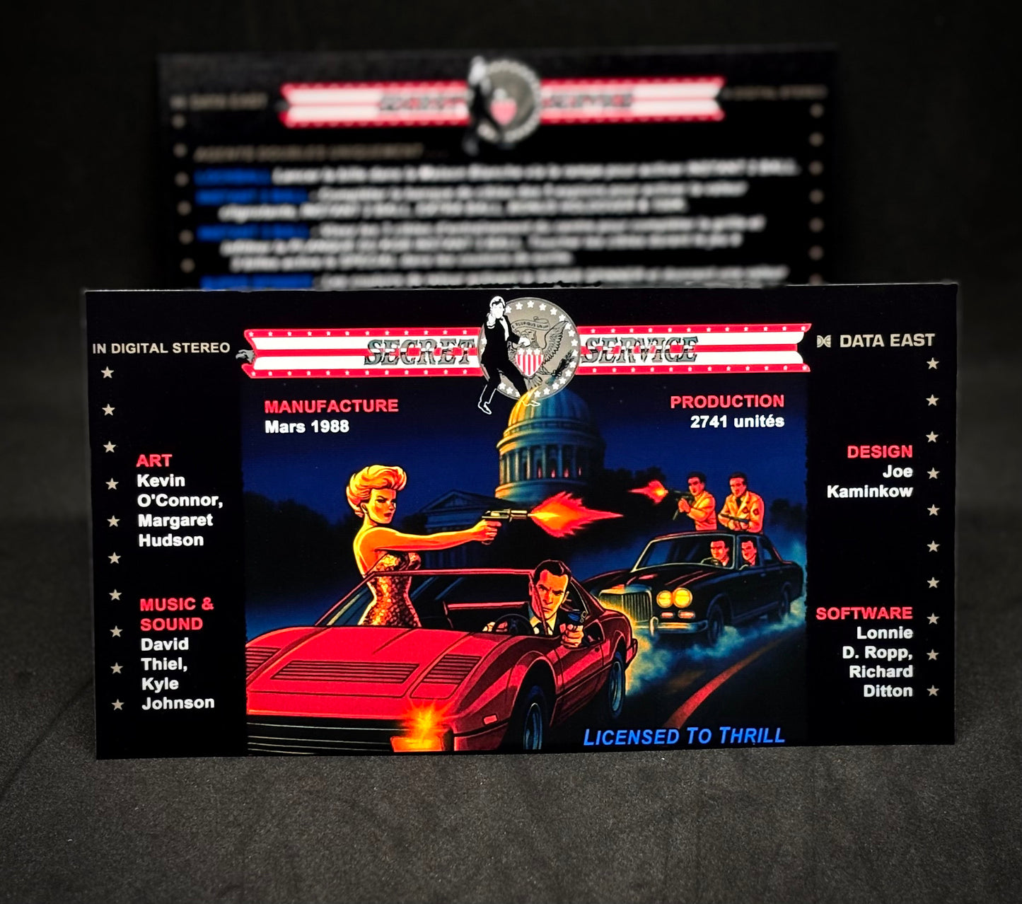 Data East Secret Service 1988 Jeu Cartes Instructions Flipper Custom Apron règles imprimées