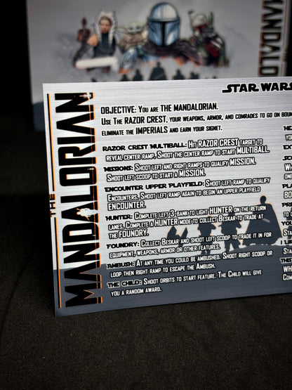 Instrucciones de las tarjetas del juego Stern Star Wars The Mandalorian 2021, delantal personalizado de pinball, reglas impresas V2
