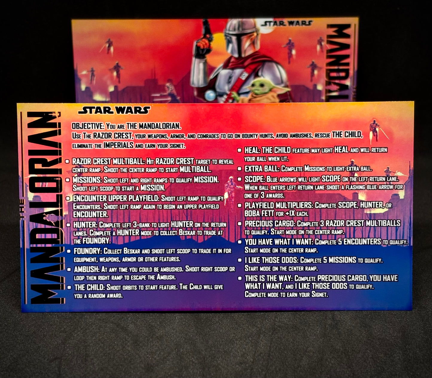 Stern Star Wars The Mandalorian 2021 Jeu Cartes Instructions Flipper Custom Apron règles imprimées V1