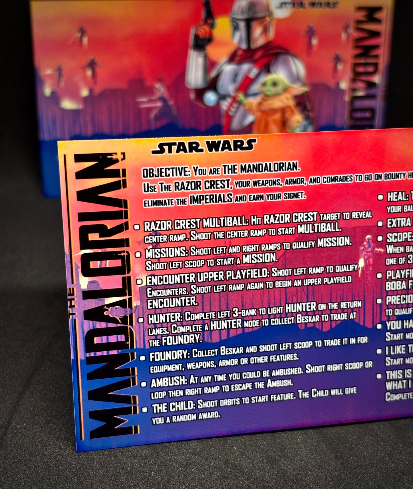 Stern Star Wars The Mandalorian 2021 Jeu Cartes Instructions Flipper Custom Apron règles imprimées V1
