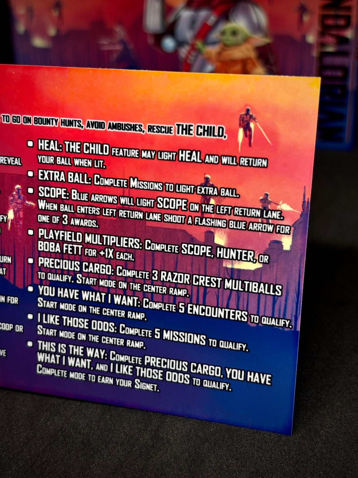 Stern Star Wars The Mandalorian 2021 Jeu Cartes Instructions Flipper Custom Apron règles imprimées V1