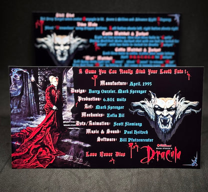 Instrucciones de las tarjetas del juego Drácula de Bram Stoker de Williams (1993) y reglas impresas del delantal personalizado de pinball (versión 2)