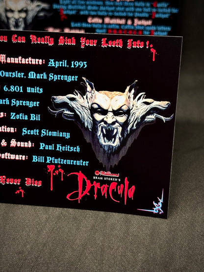 Instrucciones de las tarjetas del juego Drácula de Bram Stoker de Williams (1993) y reglas impresas del delantal personalizado de pinball (versión 2)
