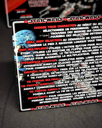 Instrucciones de las tarjetas de juego Stern Star Wars 2017, delantal personalizado de pinball, reglas impresas V1