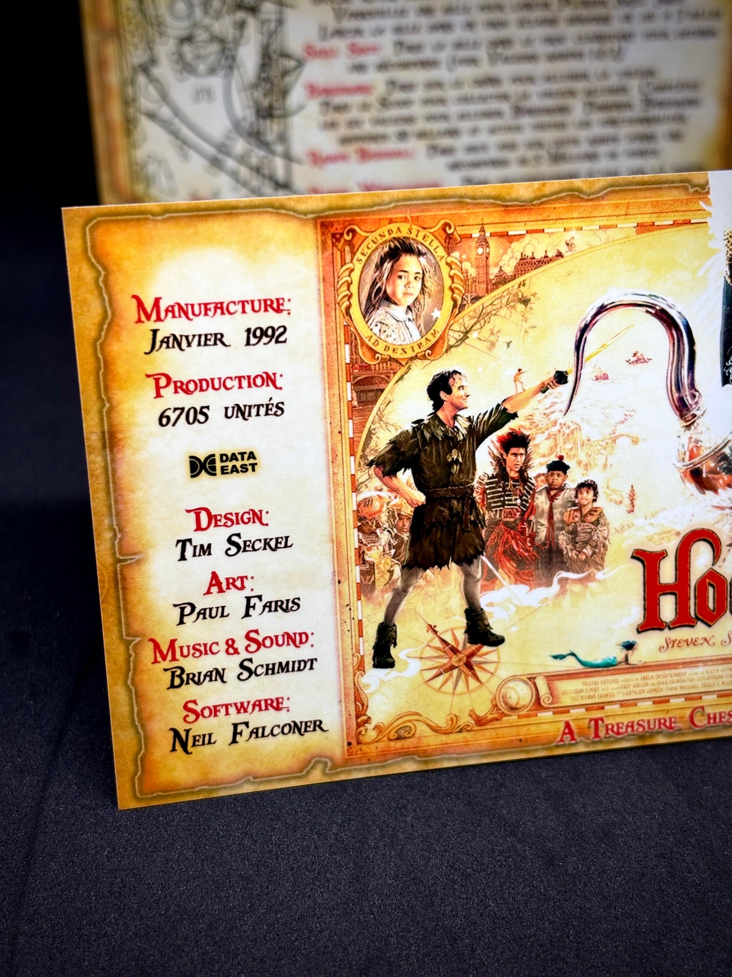 Data East Hook 1992 Game Cards Instructions Pinball Custom Apron Printed Rules V1