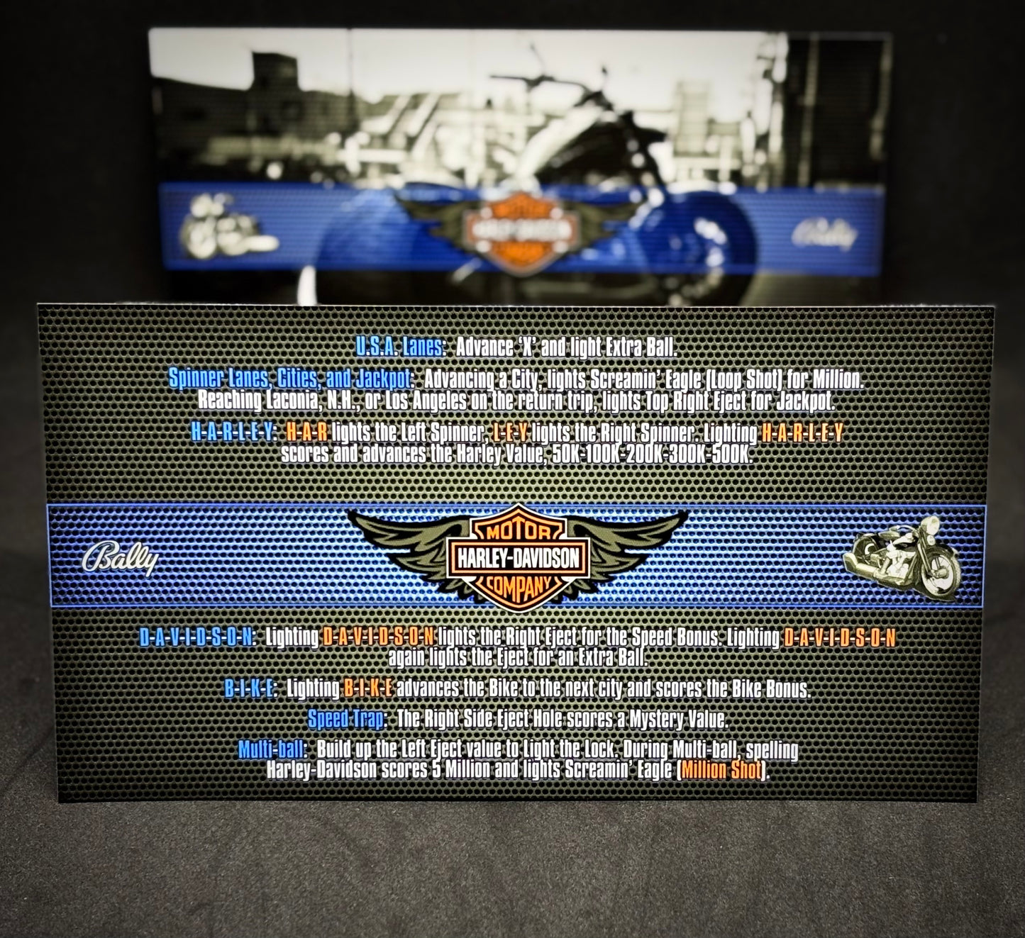 Bally Harley Davidson 1991 Jeu Cartes Instructions Flipper Custom Apron règles imprimées