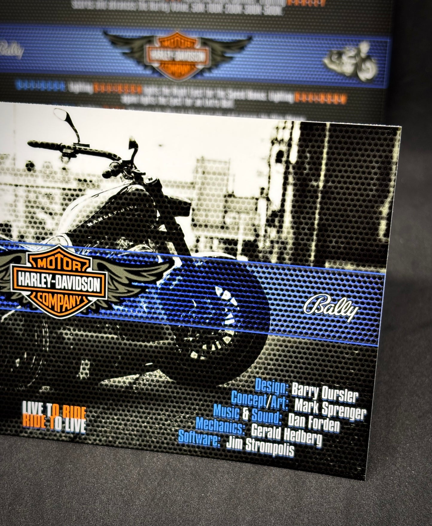 Bally Harley Davidson 1991 Jeu Cartes Instructions Flipper Custom Apron règles imprimées