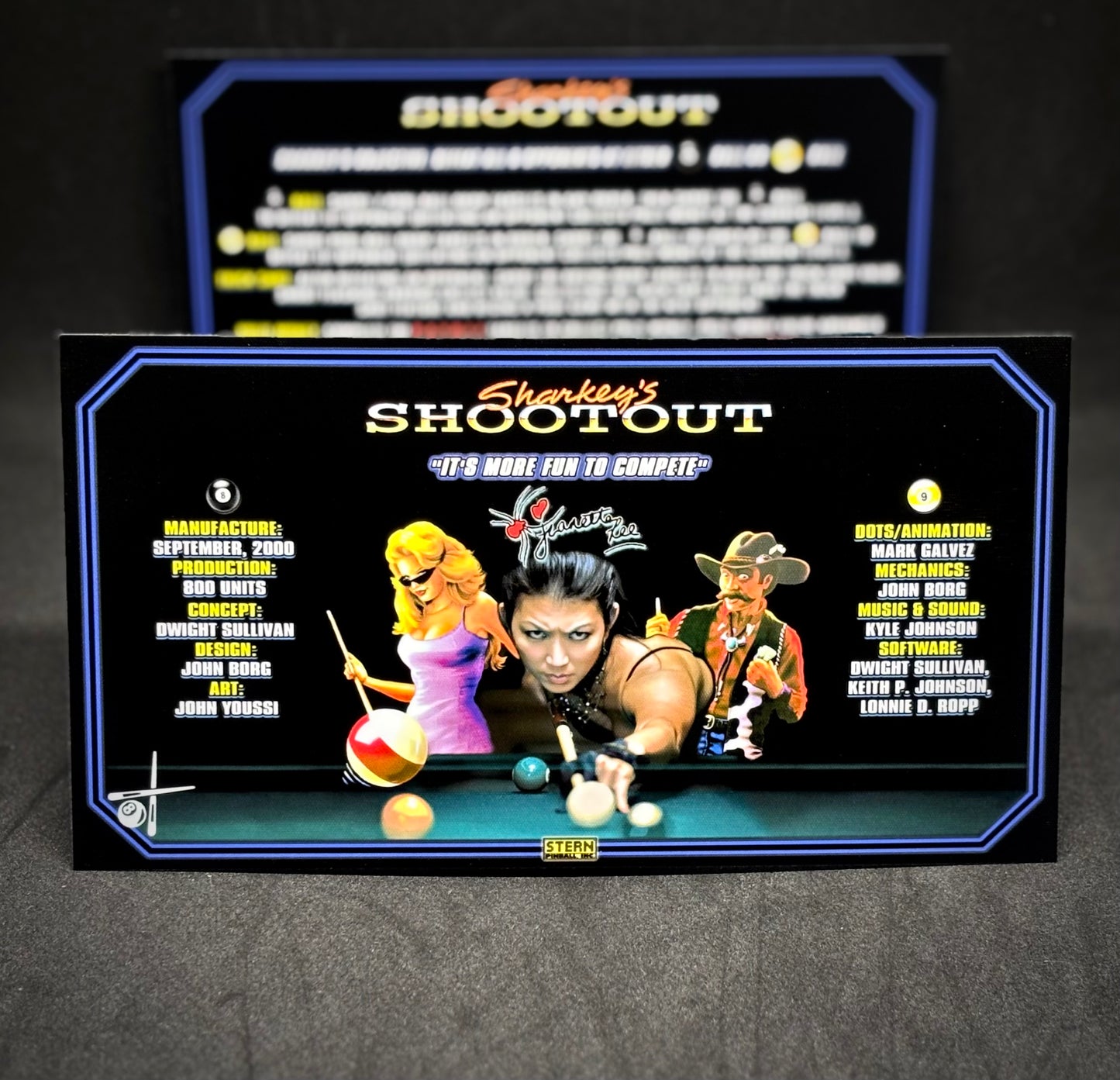 Instrucciones de las tarjetas de juego Stern Sharkey's Shootout 2000, reglas de las tarjetas de delantal de pinball con impresión personalizada de Pinball V2