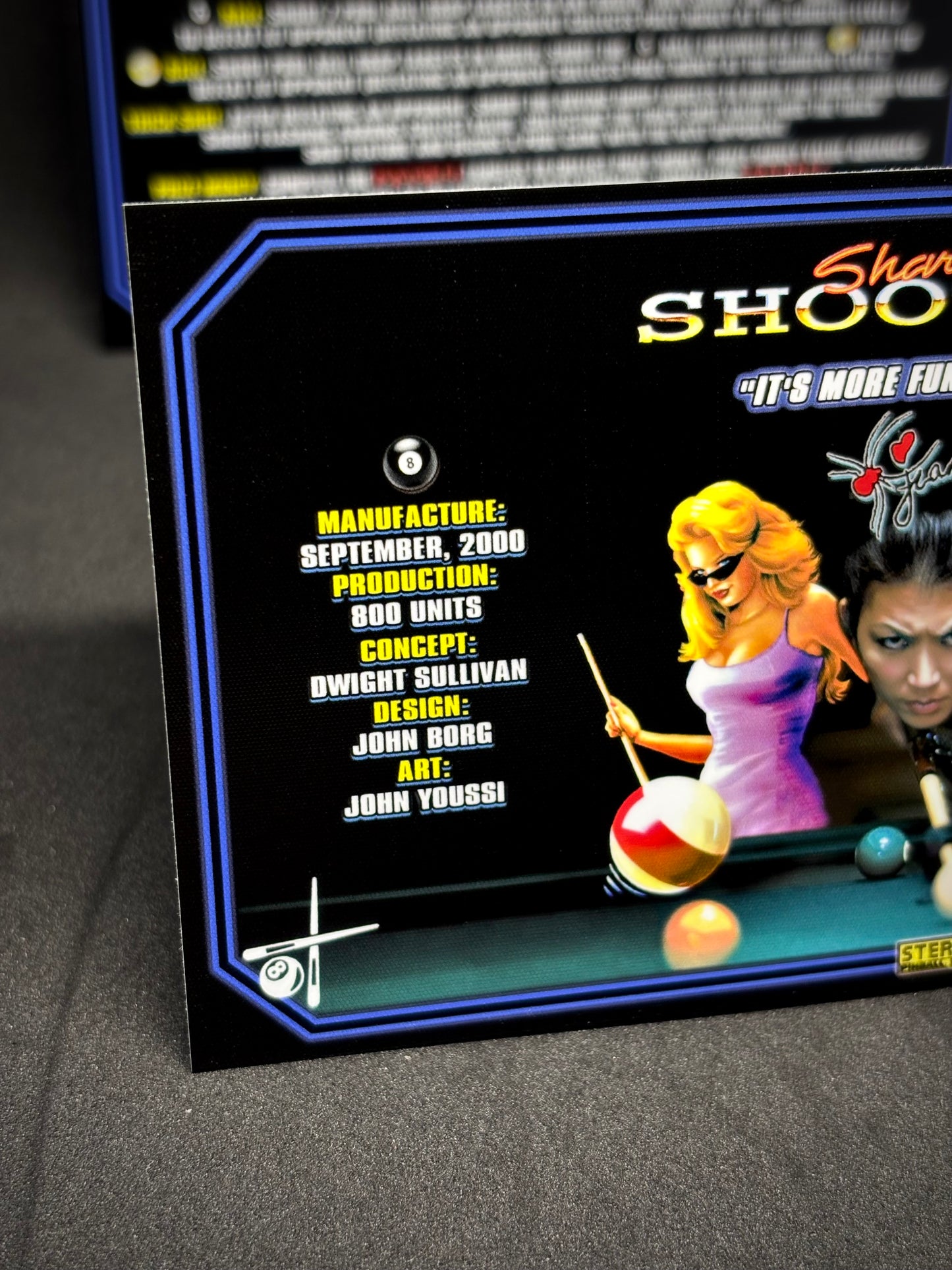 Instrucciones de las tarjetas de juego Stern Sharkey's Shootout 2000, reglas de las tarjetas de delantal de pinball con impresión personalizada de Pinball V2