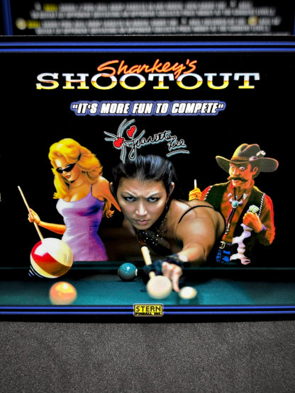 Instrucciones para las tarjetas de juego Stern Sharkey's Shootout 2000, delantal personalizado de pinball, reglas impresas V2