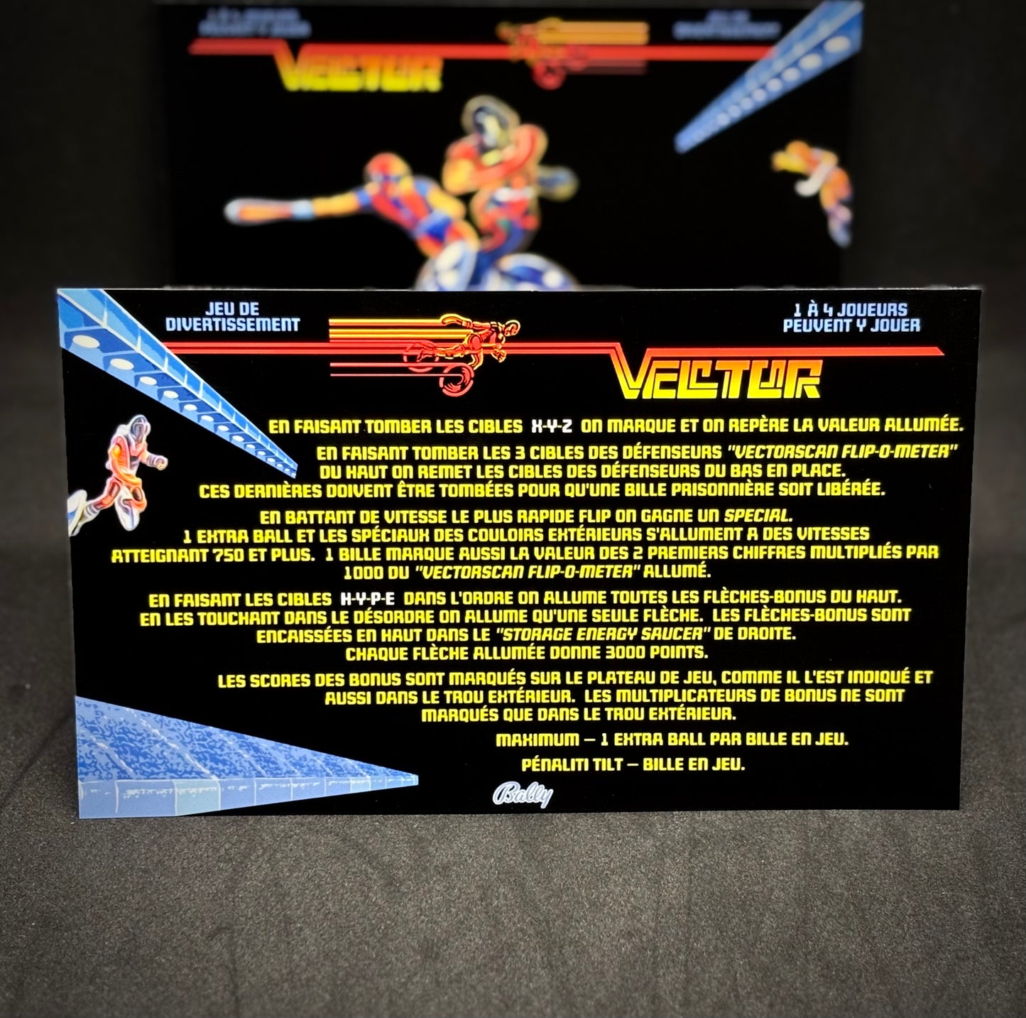 Bally Vector 1982 Jeu Cartes Instructions Flipper Custom Apron règles imprimées