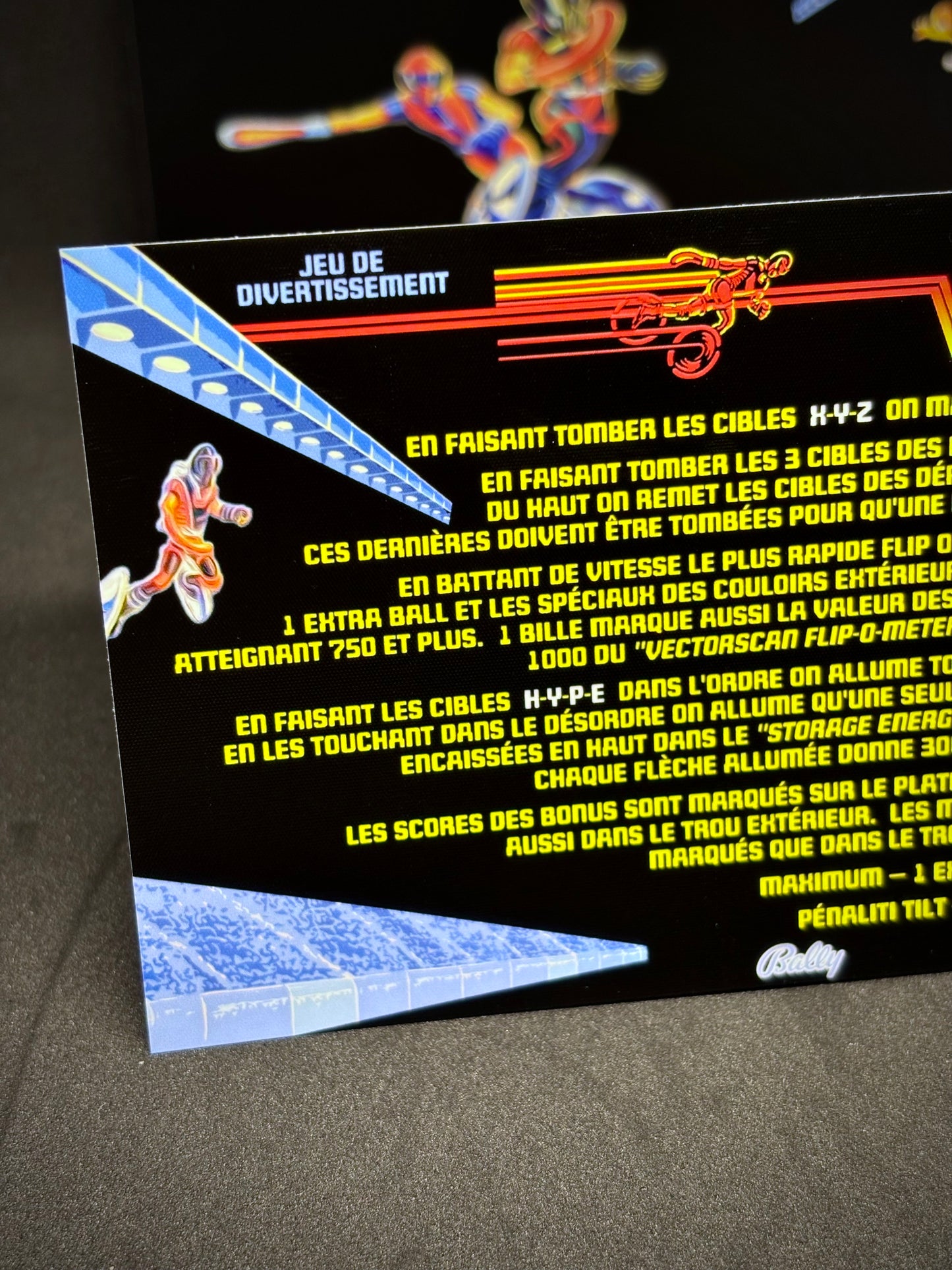 Bally Vector 1982 Jeu Cartes Instructions Flipper Custom Apron règles imprimées