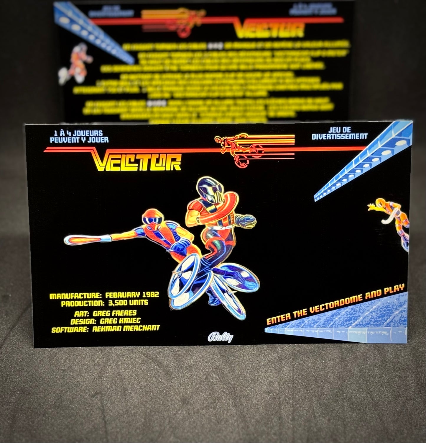 Bally Vector 1982 Jeu Cartes Instructions Flipper Custom Apron règles imprimées