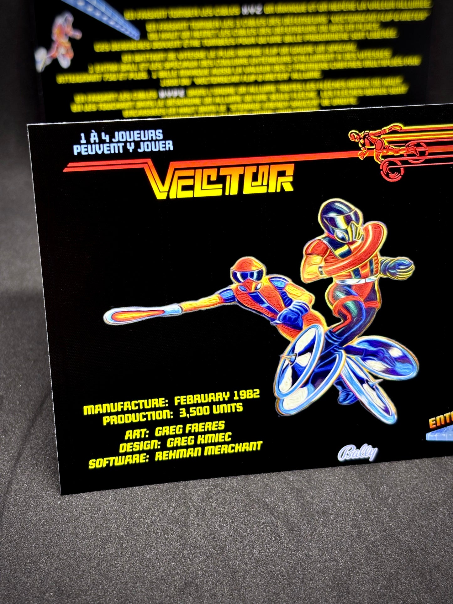 Bally Vector 1982 Jeu Cartes Instructions Flipper Custom Apron règles imprimées