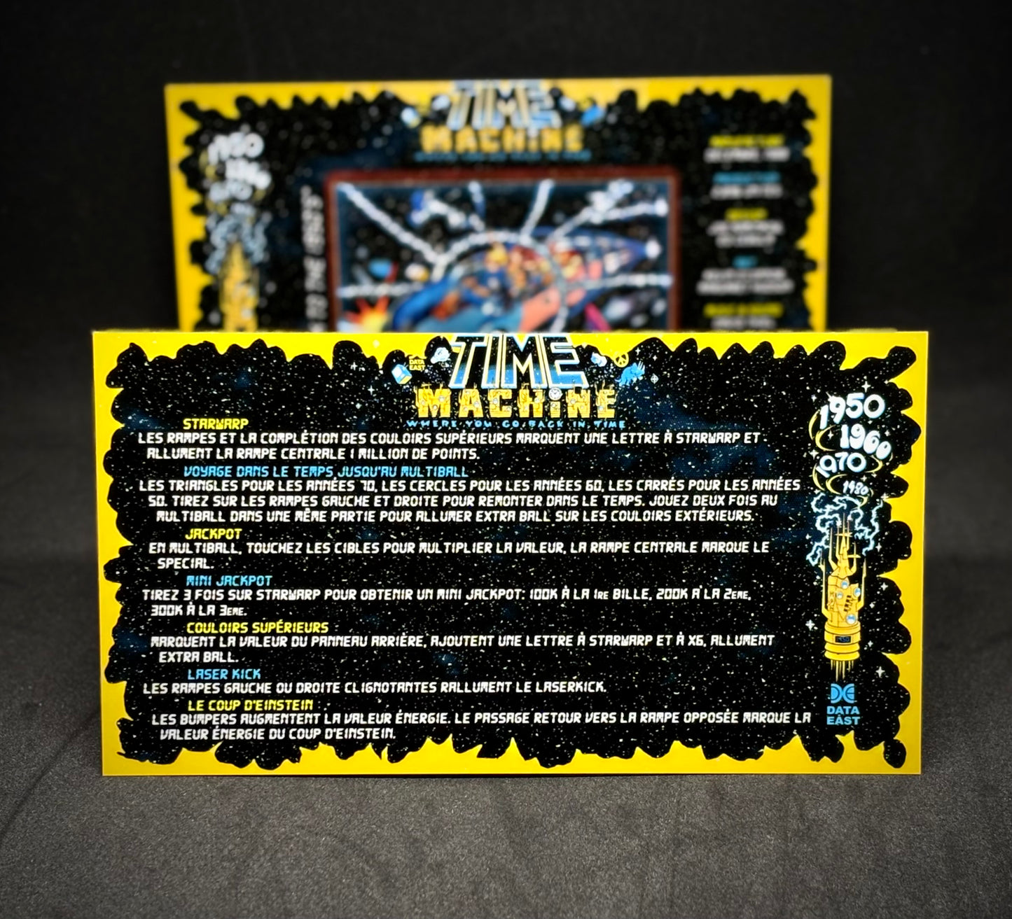 Data East Time Machine 1988 Jeu Cartes Instructions Flipper Custom Apron règles imprimées