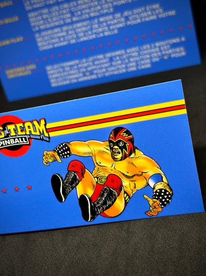 Instrucciones de las tarjetas del juego Gottlieb Tag Team Pinball de 1985. Delantal personalizado. Reglas impresas de Pinball V1.