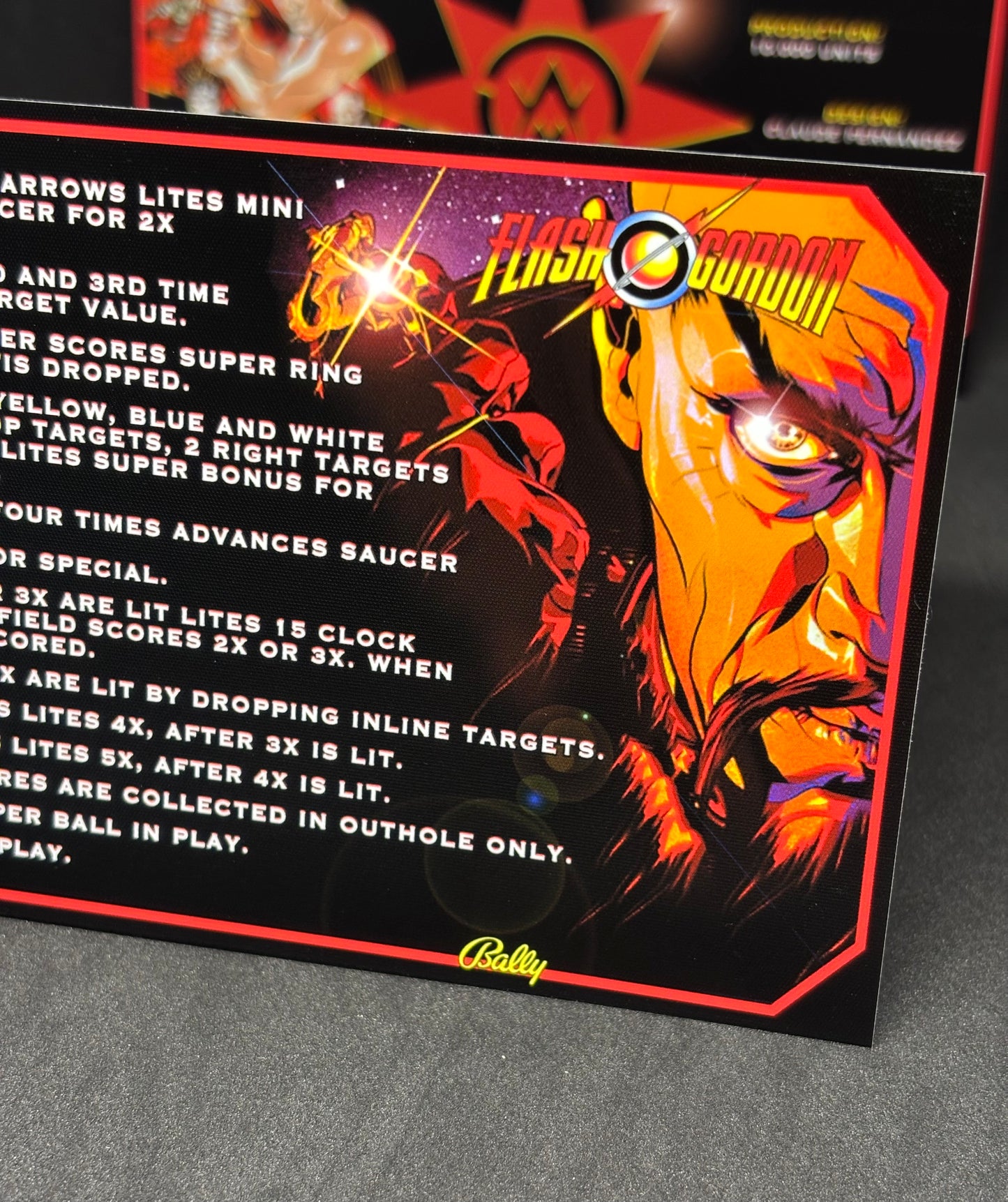 Instrucciones de las tarjetas del juego Bally Flash Gordon 1981, delantal personalizado de pinball, reglas impresas V3 M-1508-96-E