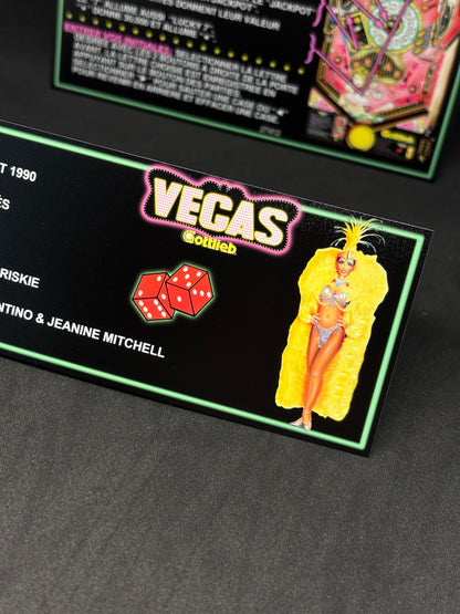 Instrucciones de las tarjetas de juego Gottlieb VEGAS 1990, delantal personalizado de pinball, reglas impresas V1