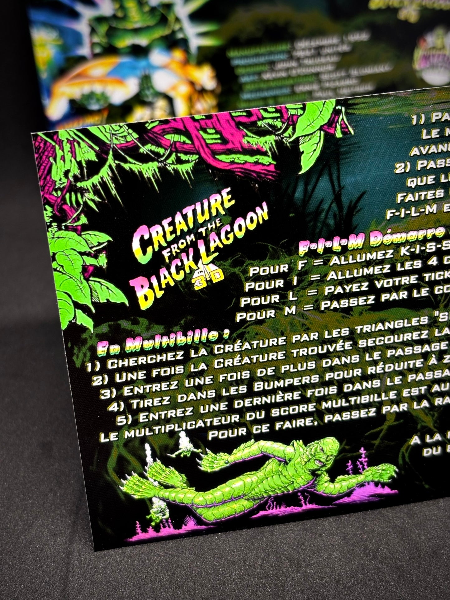 Bally Creature From The Black Lagoon 1992 Jeu Cartes Instructions Flipper Custom Apron règles imprimées V1