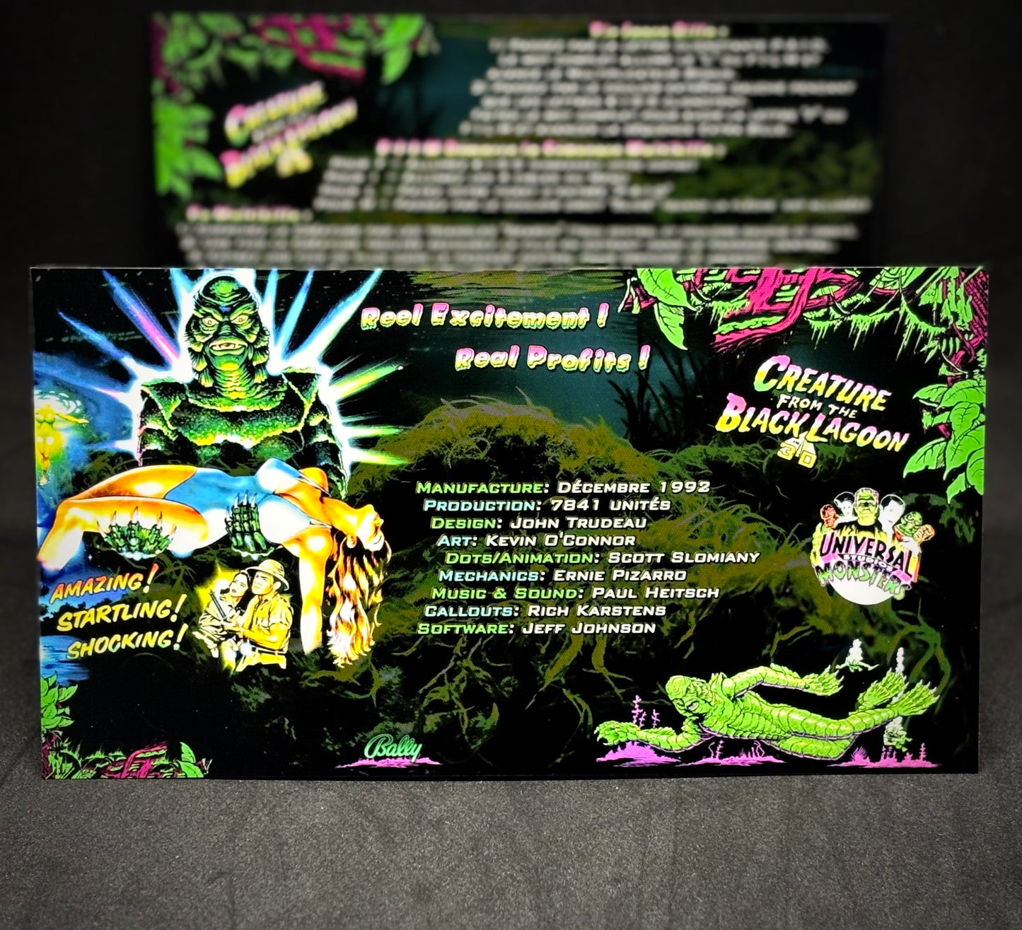 Bally Creature From The Black Lagoon 1992 Jeu Cartes Instructions Flipper Custom Apron règles imprimées V1