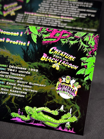 Instrucciones de las tarjetas del juego Bally Creature From The Black Lagoon (1992) y reglas impresas del delantal personalizado de pinball (versión 1)