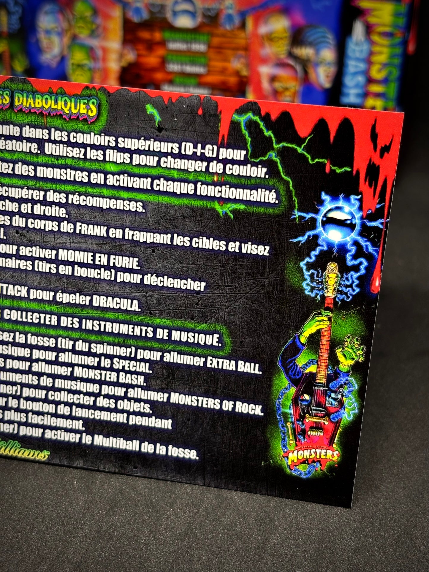 Williams Monster Bash 1998 Game Cards Instructions Pinball Custom Apron Printed Rules V1