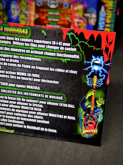 Instrucciones de las tarjetas del juego Williams Monster Bash 1998, delantal personalizado de pinball, reglas impresas V1