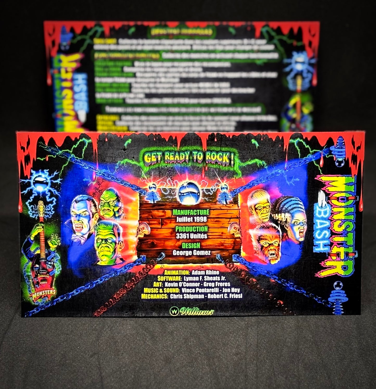 Williams Monster Bash 1998 Game Cards Instructions Pinball Custom Apron Printed Rules V1