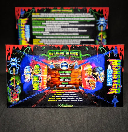 Instrucciones de las tarjetas del juego Williams Monster Bash 1998, delantal personalizado de pinball, reglas impresas V1