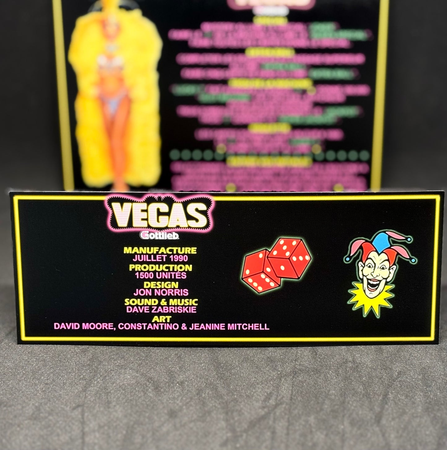 Gottlieb VEGAS 1990 Jeu Cartes Instructions Flipper Custom Apron règles imprimées V2