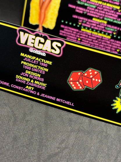 Instrucciones de las tarjetas de juego Gottlieb VEGAS 1990, delantal personalizado de pinball, reglas impresas V2