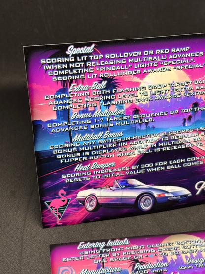 Instrucciones de las tarjetas del juego Gottlieb Hollywood Heat 1986, delantal personalizado de pinball, reglas impresas V1